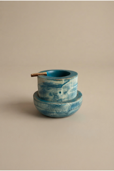 Wood & Copper Ashtray - Teal